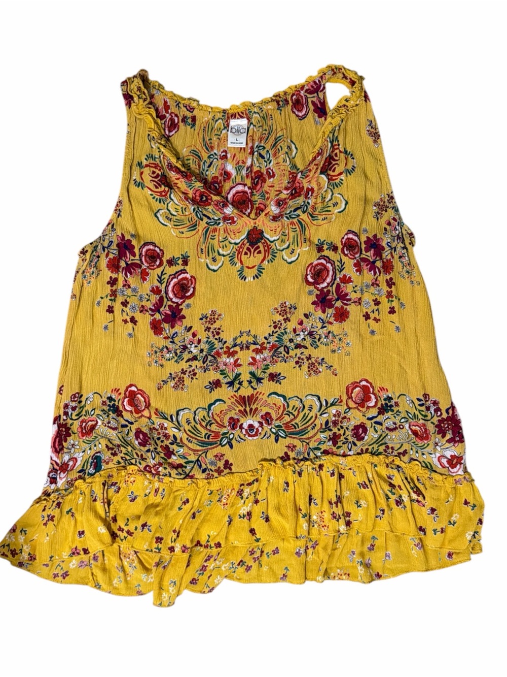 BILA Sleeveless Yellow Floral Ruffle Tank Top